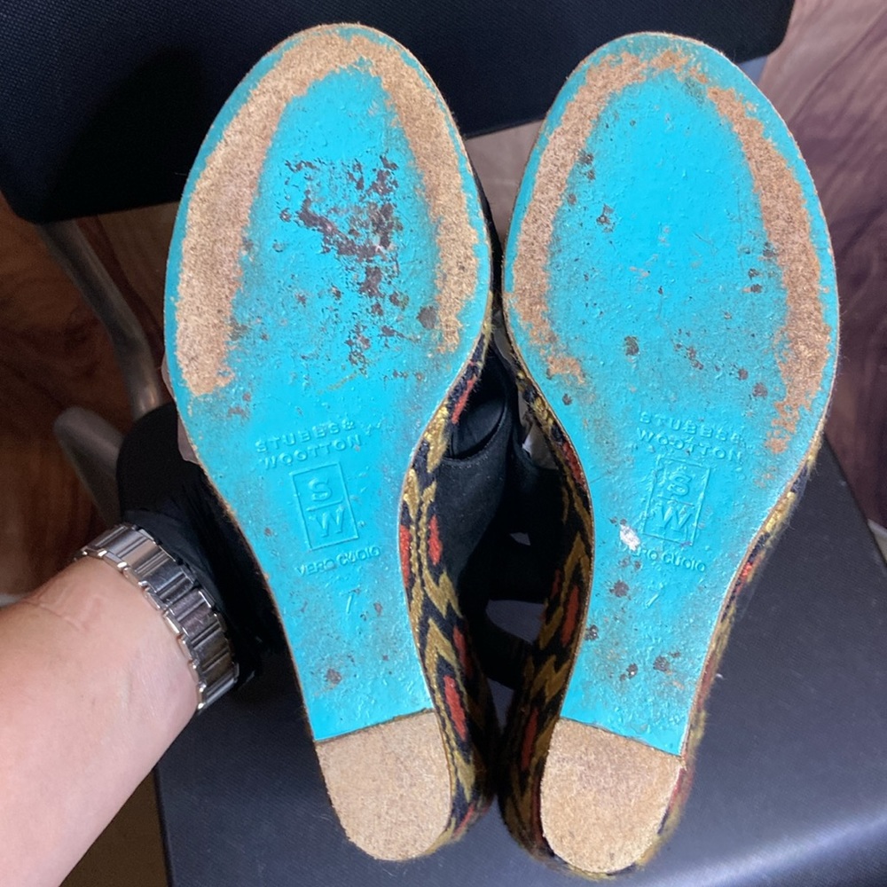 STUBBS & WOOTTON SUEDE WEDGE SANDALS SIZE 7 - Picture 3 of 5